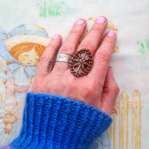Vintage Zuni Artisan Coral Cluster - Picture 3 of 11